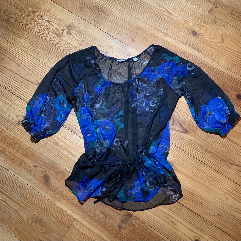 New York & Co Sheer Floral Peasant Top
